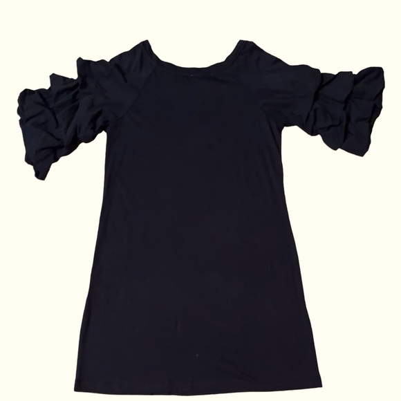 ViVi By Violet Weekend Ruffle Puff Sleeve Charcoal Black Dress 100% Cotton S - Picture 5 of 15